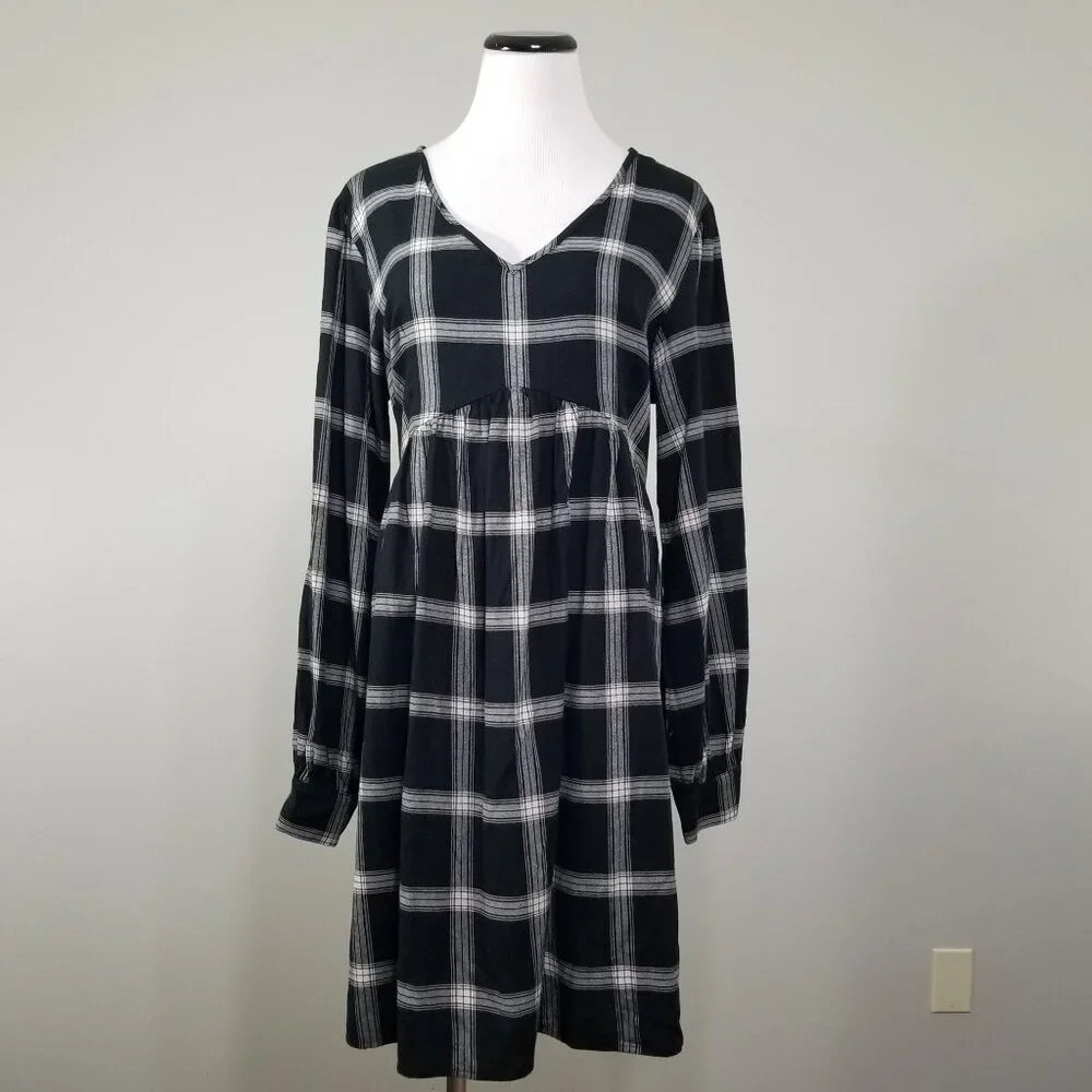 NEW Knox Rose Plaid Flannnel Babydoll Dress L Womens casual Boho Cottagecore